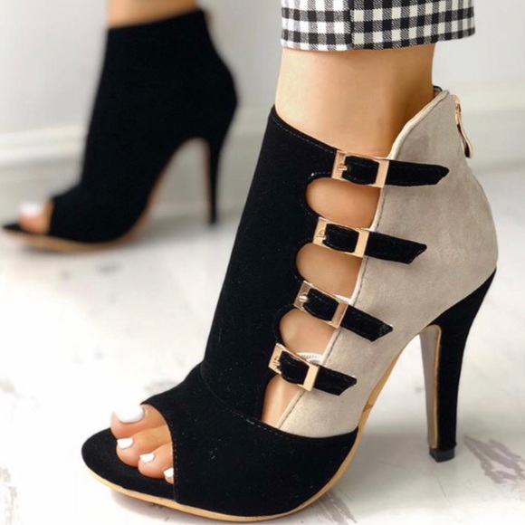 Colorblock splicing hollowout buckled thin heals - Picture 4 of 6